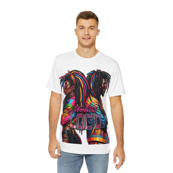 Vibrant 'Tightly Loc-d Polyester T-Shirt - Colorful Dreadlocks Art Tee, Urban Streetwear, Afrocentric Vibrance Fashion Top - Image 3